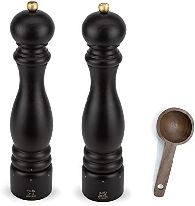 Elegant Peugeot Paris uSelect Manual Salt Pepper Mill Set with Wooden Spice Scoop