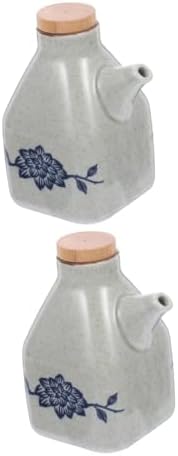 Double Pack Ceramic Soy Sauce Vinegar Dispenser with Wooden Base