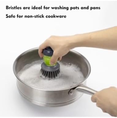 Safe Kitchen Cleaning Palm Brush with Soap Dispenser