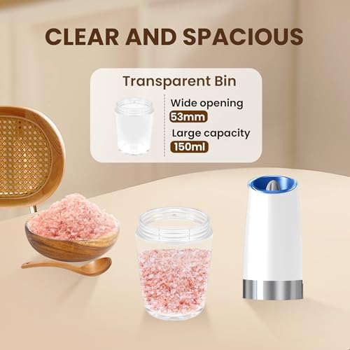 Kiaryuoll Automatic Electric Salt and Pepper Grinder Set 6 AAA Batteries Included White