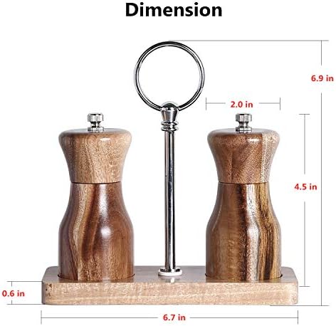 Acacia Wood Salt Pepper Mill Set with Ceramic Rotor Wooden Stand