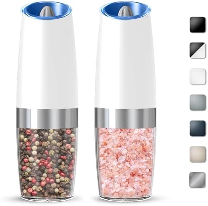 Kiaryuoll Automatic Electric Salt and Pepper Grinder Set 6 AAA Batteries Included White
