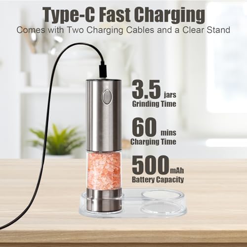 Rechargeable Stainless Steel Electric Salt and Pepper Grinder Set with LEDlight