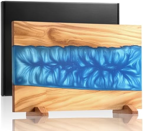 Stylish Olive Wood Blue Resin Magnetic Knife Holder