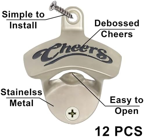 Sturdy Stainless Steel 12-Piece Set Wall-Mounted Bottle Opener