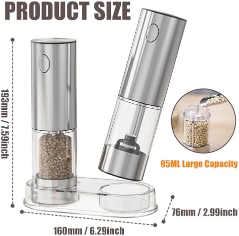 Rechargeable Stainless Steel Electric Salt and Pepper Grinder Set with LEDlight