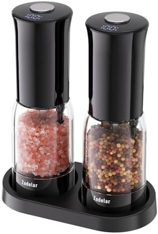 Zadelar Electric Salt and Pepper Grinder Set with LED Power Display