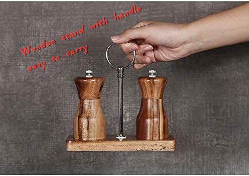 Acacia Wood Salt Pepper Mill Set with Ceramic Rotor Wooden Stand