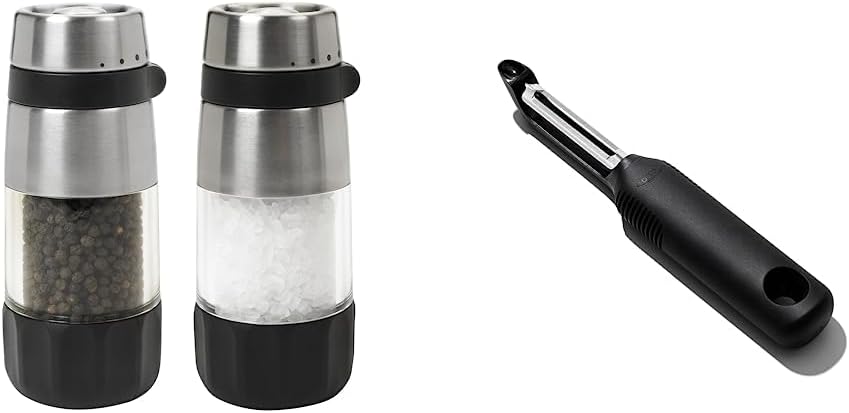 Convenient Salt Pepper Grinder Set with Vegetable Peeler for Home Use