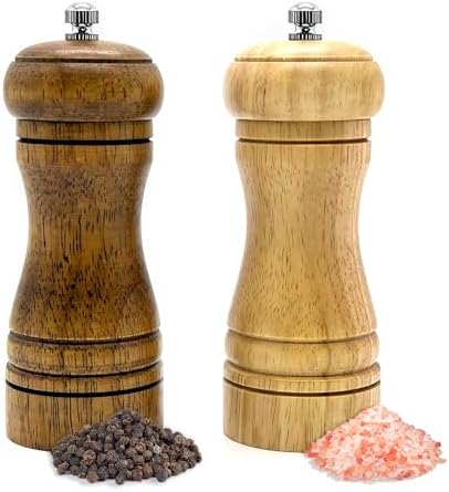 Premium Wooden Salt Pepper Grinder Set with Stainless Steel Core