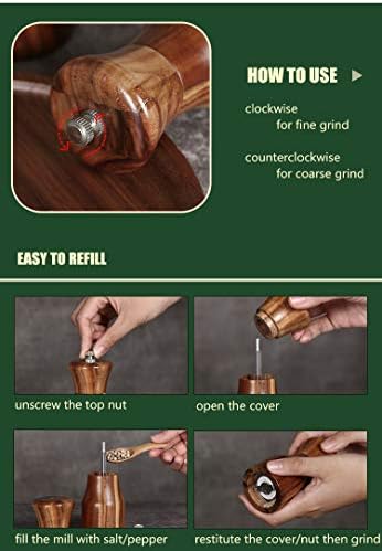 Acacia Wood Salt Pepper Mill Set with Ceramic Rotor Wooden Stand