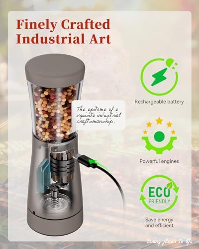 Sturdy Stainless Steel Salt Pepper Grinder Set With Rechargeable Power LED Light