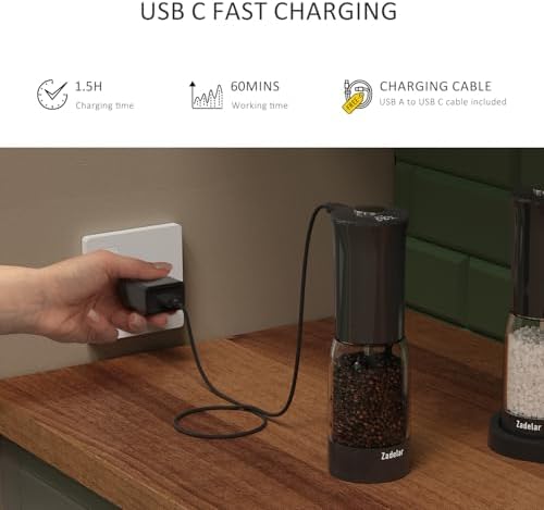 Zadelar Electric Salt and Pepper Grinder Set with LED Power Display