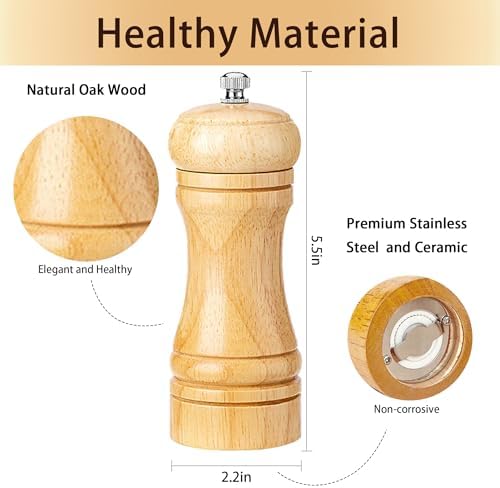 Premium Wooden Salt Pepper Grinder Set with Stainless Steel Core