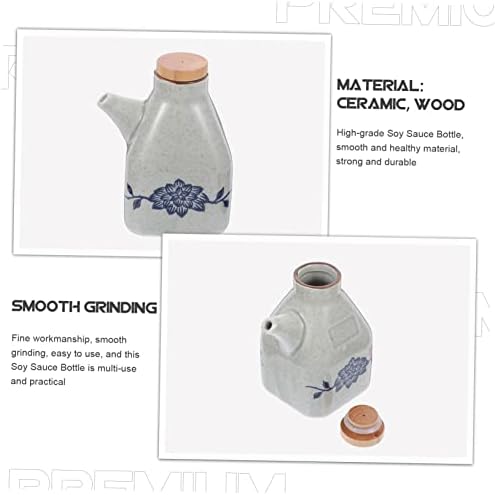 Double Pack Ceramic Soy Sauce Vinegar Dispenser with Wooden Base