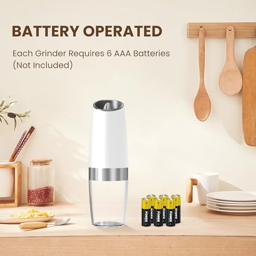 Kiaryuoll Automatic Electric Salt and Pepper Grinder Set 6 AAA Batteries Included White