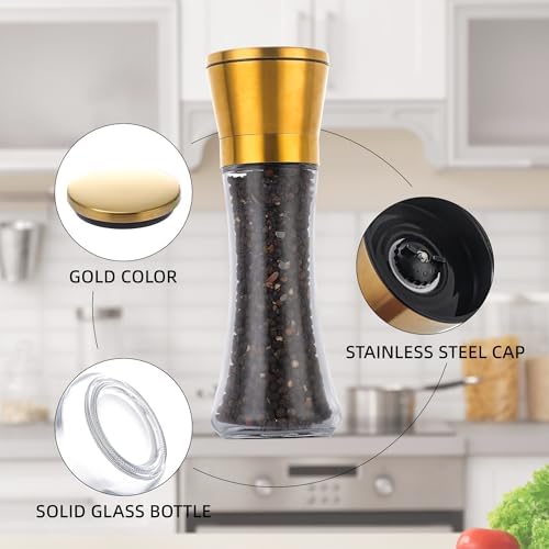 DAVIMADE 2Pack 6OZ Glass Salt and Pepper Grinder Set