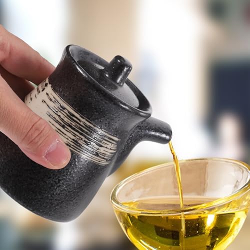 2PCS Soy Sauce Dispenser Ceramic Oil Dispensers with Lid 160ml Japanese Style