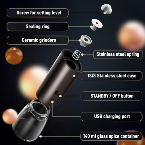 HotFrost Electric Salt and Pepper Grinder Set with Adjustable Coarseness