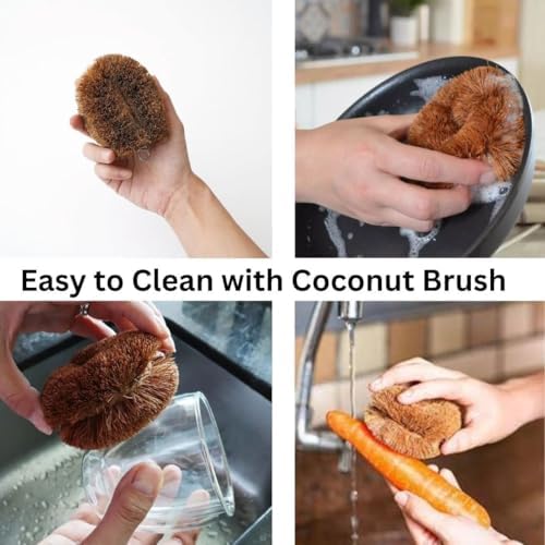 Handmade Eco-Tawashi brushes 4 pack Coconut Fiber Tawashi vegetable cleaning brushes