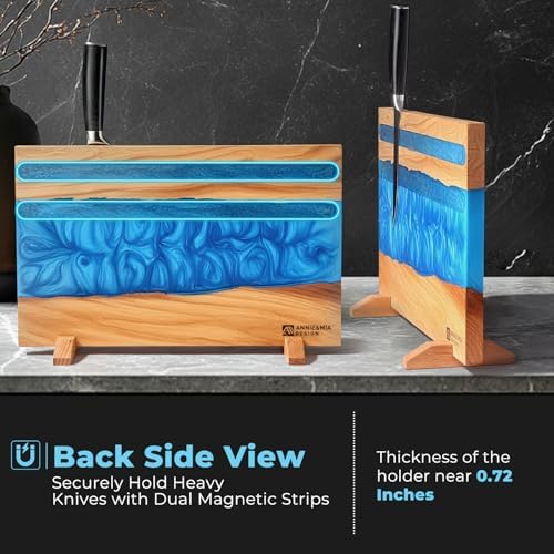 Stylish Olive Wood Blue Resin Magnetic Knife Holder