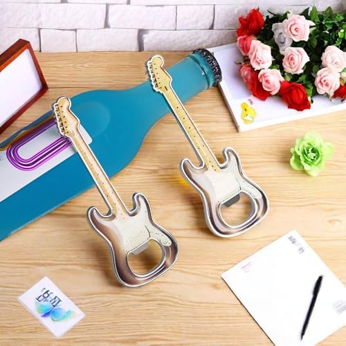 2-Piece Set Guitar Shaped Bottle Opener Music-Inspired Home and Kitchen Gift