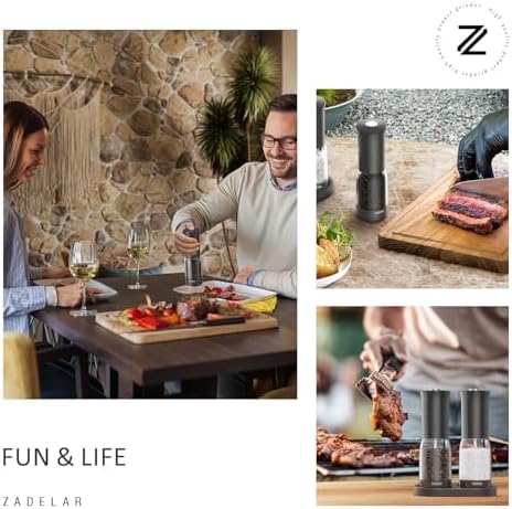 Zadelar Electric Salt and Pepper Grinder Set with LED Power Display
