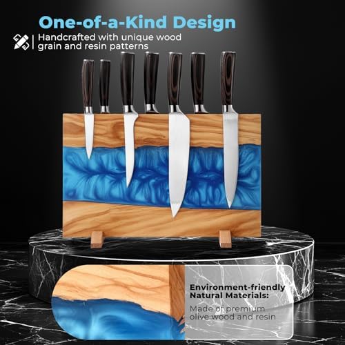 Stylish Olive Wood Blue Resin Magnetic Knife Holder