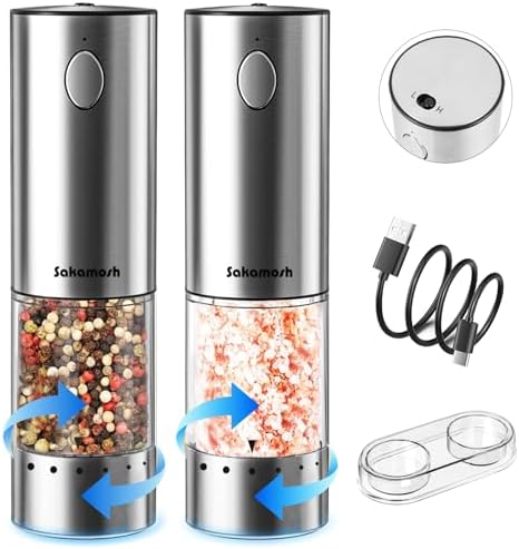 Stylish Electric Salt and Pepper Grinder Set with LED Light - 2-Pack