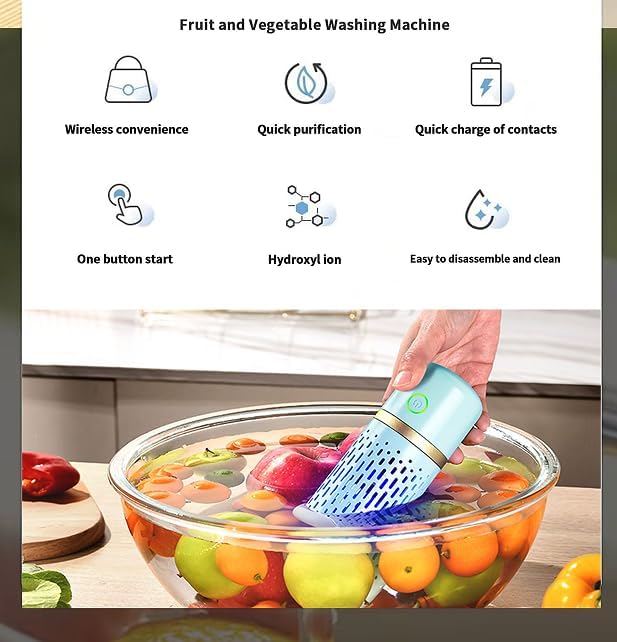 Ultrasonic Fruit Vegetable Washer Portable IPX7 Waterproof