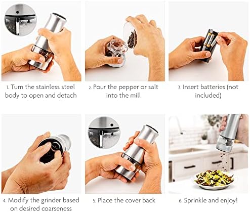 OVENTE 2-in-1 Stainless Steel Sea Salt and Pepper Grinder