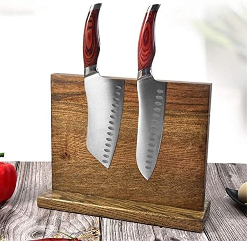 Double-Sided Magnetic Kitchen Knife Holder with Wood Block