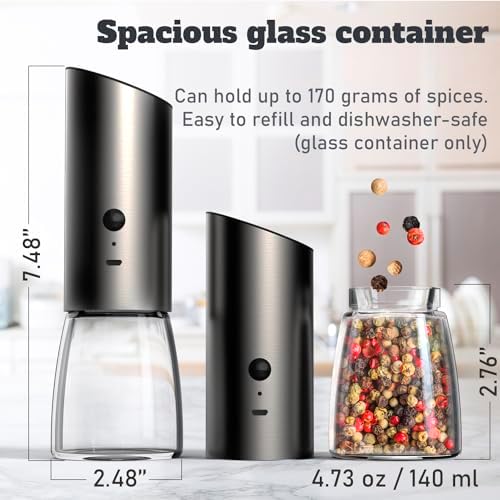 HotFrost Electric Salt and Pepper Grinder Set with Adjustable Coarseness