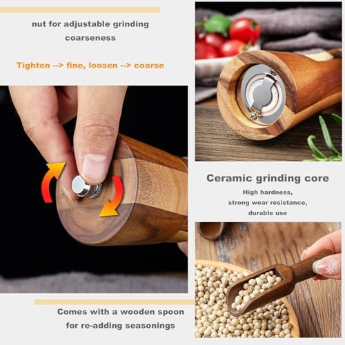 Genuine Acacia Wooden Salt Pepper Mill Set