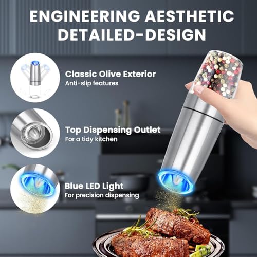 Electric Gravity Salt and Pepper Grinder Set 2-Pack