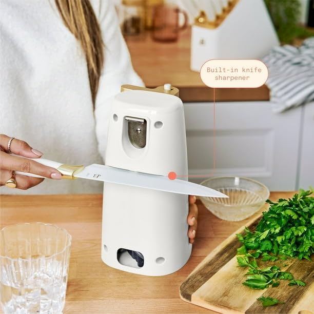 Easy-Prep Electric Can Opener White Icing with Built-In Knife Sharpener