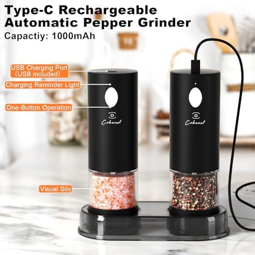 COKUNST Electric Pepper Salt grinder Set Rechargeable 2-in-1