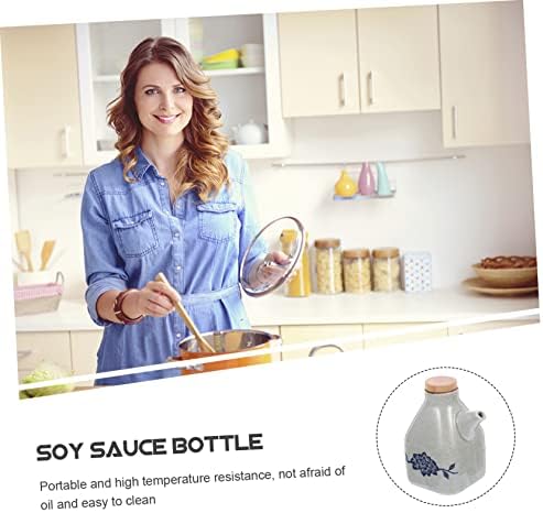 Double Pack Ceramic Soy Sauce Vinegar Dispenser with Wooden Base
