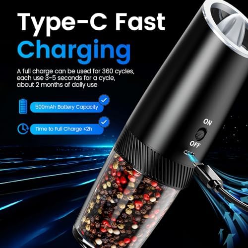Compact Electric Salt Pepper Grinder Set with LED Light Fast Charging