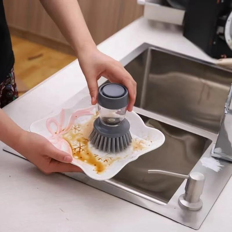 Safe Kitchen Cleaning Palm Brush with Soap Dispenser