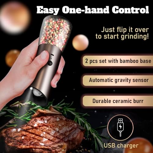 HotFrost Electric Salt and Pepper Grinder Set with Adjustable Coarseness