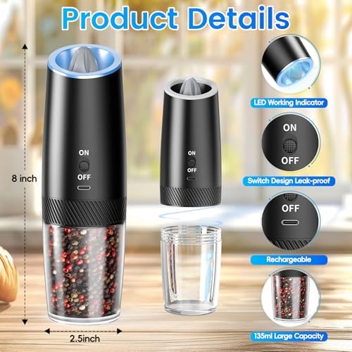 Compact Electric Salt Pepper Grinder Set with LED Light Fast Charging