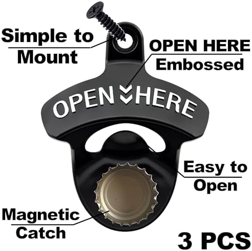 Black Magnetic Bottle Opener Set with Wall-Mounted Design