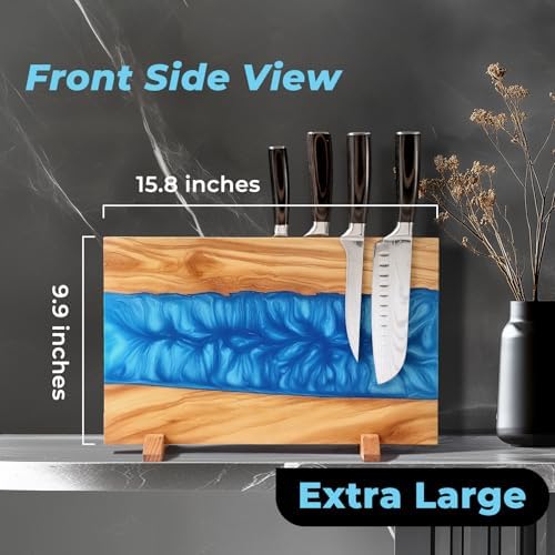 Stylish Olive Wood Blue Resin Magnetic Knife Holder