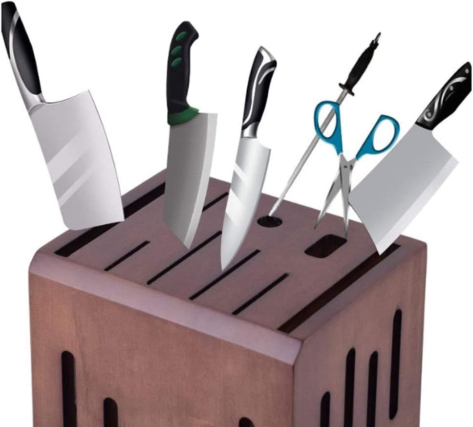 9-Slot Wooden Kitchen Knife Holder Universal for Storage and Convenience