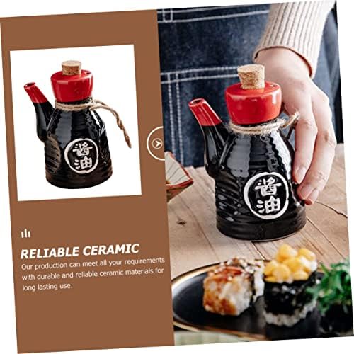 Japanese Soy Sauce Dispenser - Ceramic Condiment Bottle with Cork