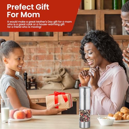 Newise Cruth Salt and Pepper Grinder - Rechargeable with LED Stainless Steel