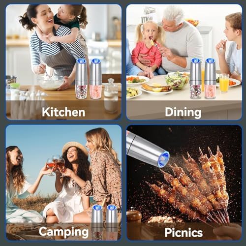 Electric Gravity Salt and Pepper Grinder Set 2-Pack