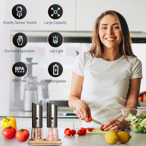 HotFrost Electric Salt and Pepper Grinder Set with Adjustable Coarseness