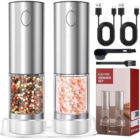 Rechargeable Stainless Steel Electric Salt and Pepper Grinder Set with LEDlight